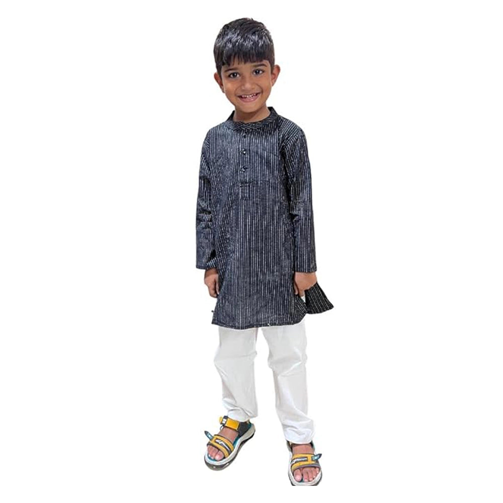 Maitreyo Baby Boy Kantha Black Color Kurta Pyjama Set-1